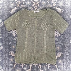 Vintage Green Sheila Knit Short Sleeve Zip Cardigan